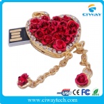 Jewelry/Diamond rose flower heart shape USB flash drive